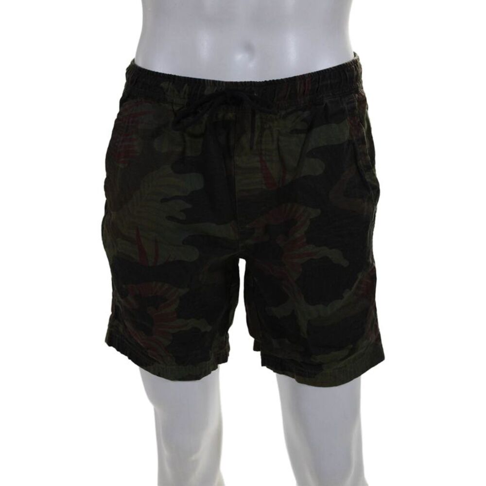Alex Mill Mens Cotton Plant Print 3 Pocket Drawstring Waist Shorts Green Size S